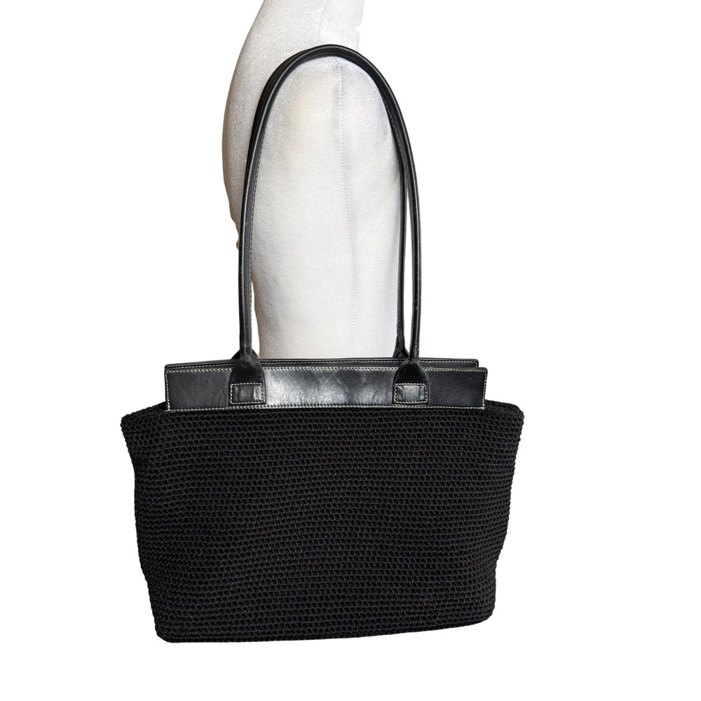 The Sak Shoulder Bag Womens Large Black Crochet Leather Trim Vintage Boho Purse